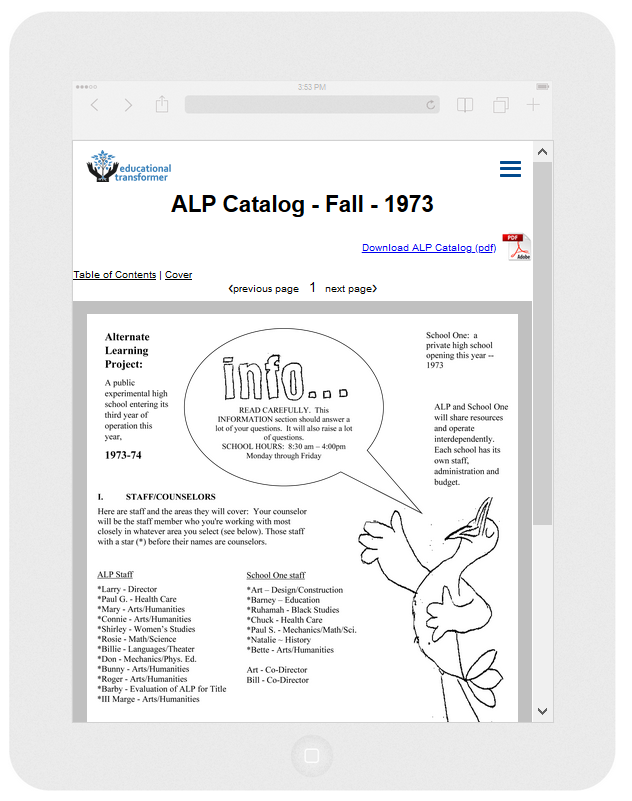 ALP catalog iPad portrait screen